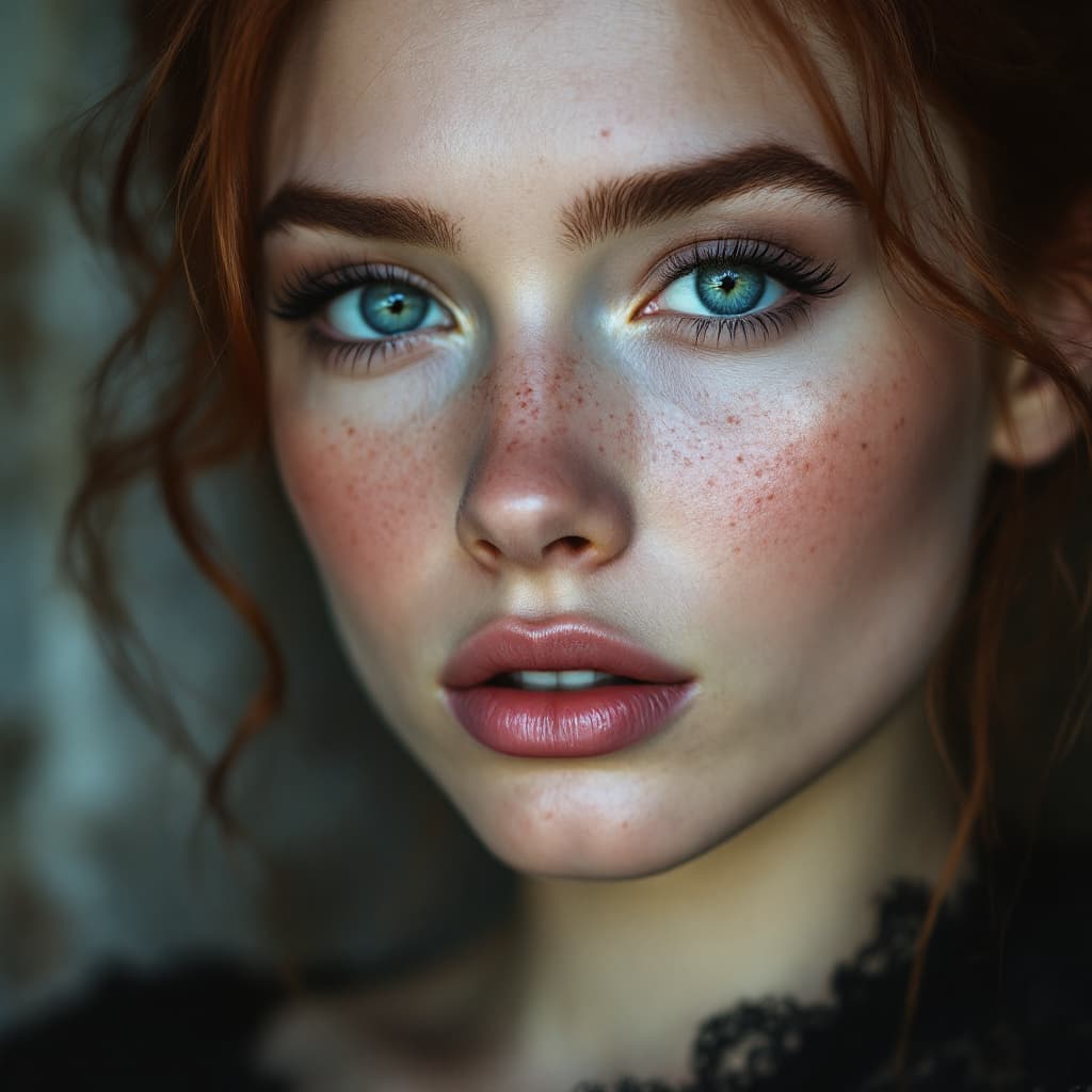 AI generated: Photo of a ultra realistic close up of a model face,Her face has a narrow chin,her jawline is define...