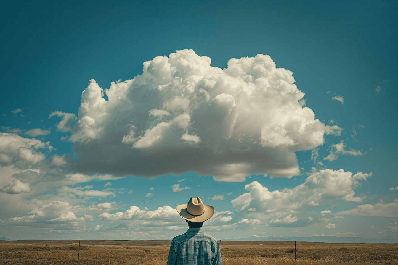AI generated: a large cloud over the person's head, in the style of nikon d850, poetic pastoral scenes, california...