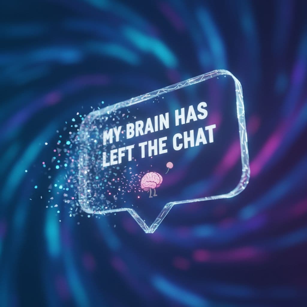 AI generated: My Brain Has Left the Chat" — 3D notification bubble disappearing