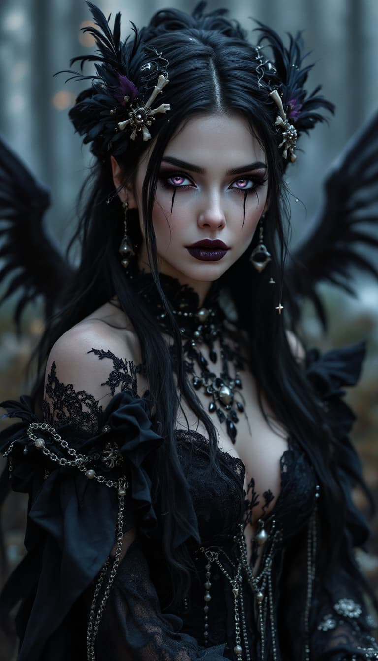 AI generated: An ultra-realistic, full-body portrait of a captivating gothic sorceress woman, radiating dark magic...
