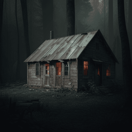 AI generated: an abandoned dilapidated shack in dense dark woods, forest, landscape, (Highly Detailed, HD), high o...