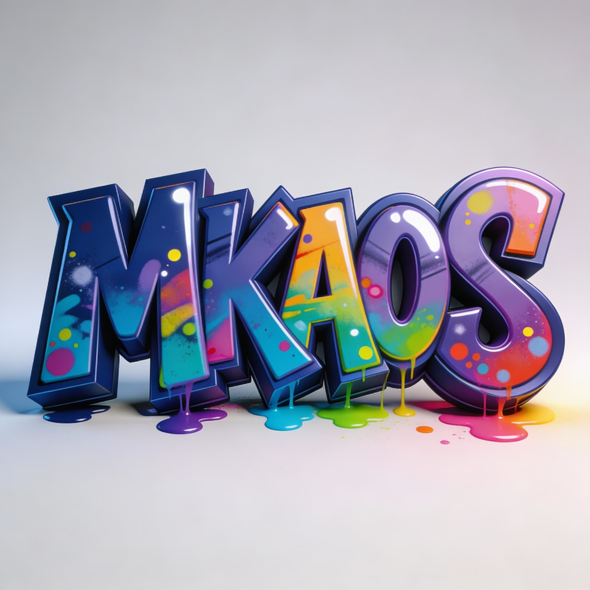 AI generated: front view 3d graffiti of the word "MKAOS" in colorful graffiti wildstyle letters,the 3d bevels are ...
