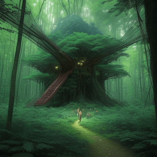AI generated: anishinaabe woodlands forrestscape, (giant spiderweb), hidden in the forrest, forrestpunk, lush vege...