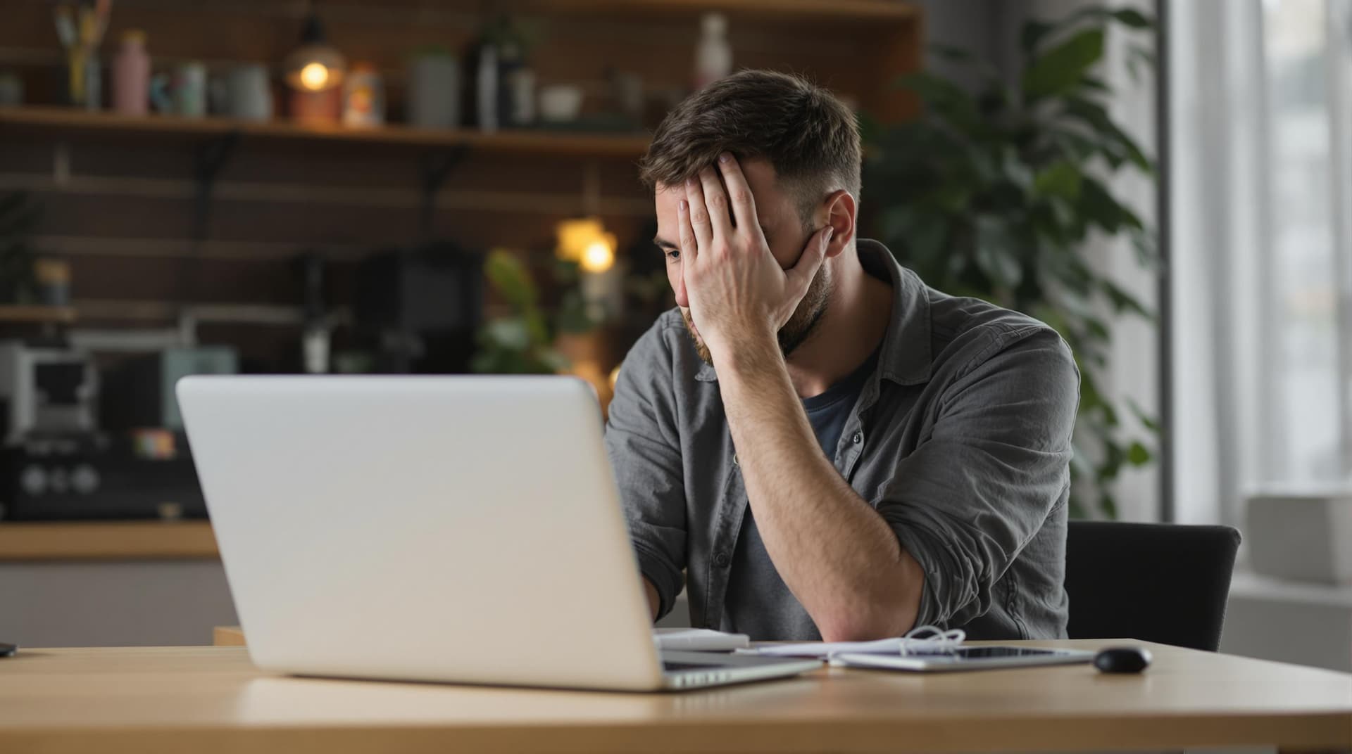AI generated: alone man and sad with laptop