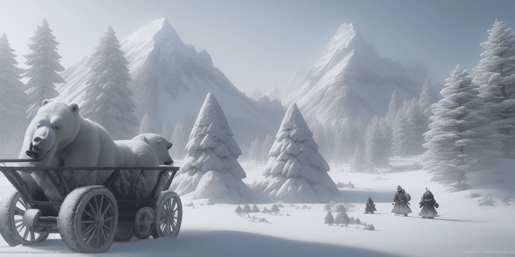 AI generated: Snow covered mountain with hoarfrost covered cedar and sprice trees and a snow covered clearing that...