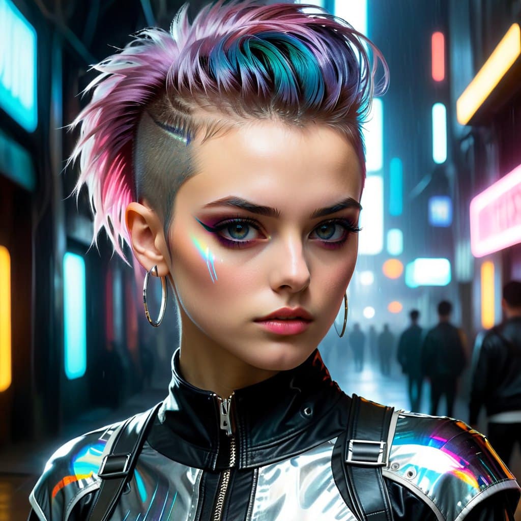 AI generated: epic realistic, detailed portrait of Punk girl, standing hair line Sheen Holographic Futuristic sci-...