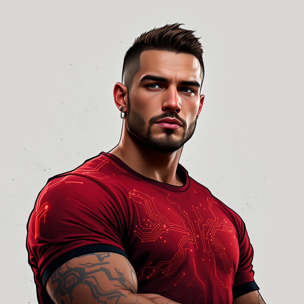 AI generated: Una ilustración digital realista de un avatar masculino futurista, con piel de tono medio oscuro (ti...