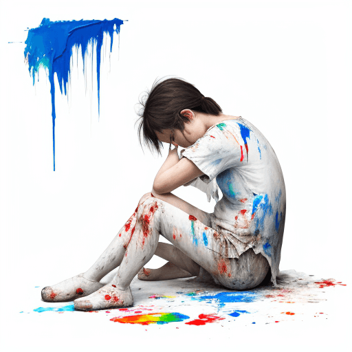 AI generated: painting, sad and broke persion, unhappy, white solid background --ar 2:3 