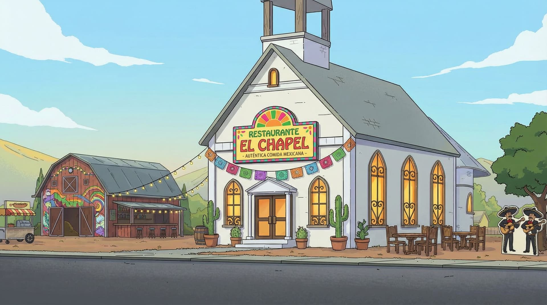 AI generated: create a mexican restaurant background. mimic reference.