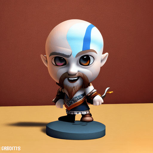 AI generated: Chibi Kratos figurine, modern Disney style