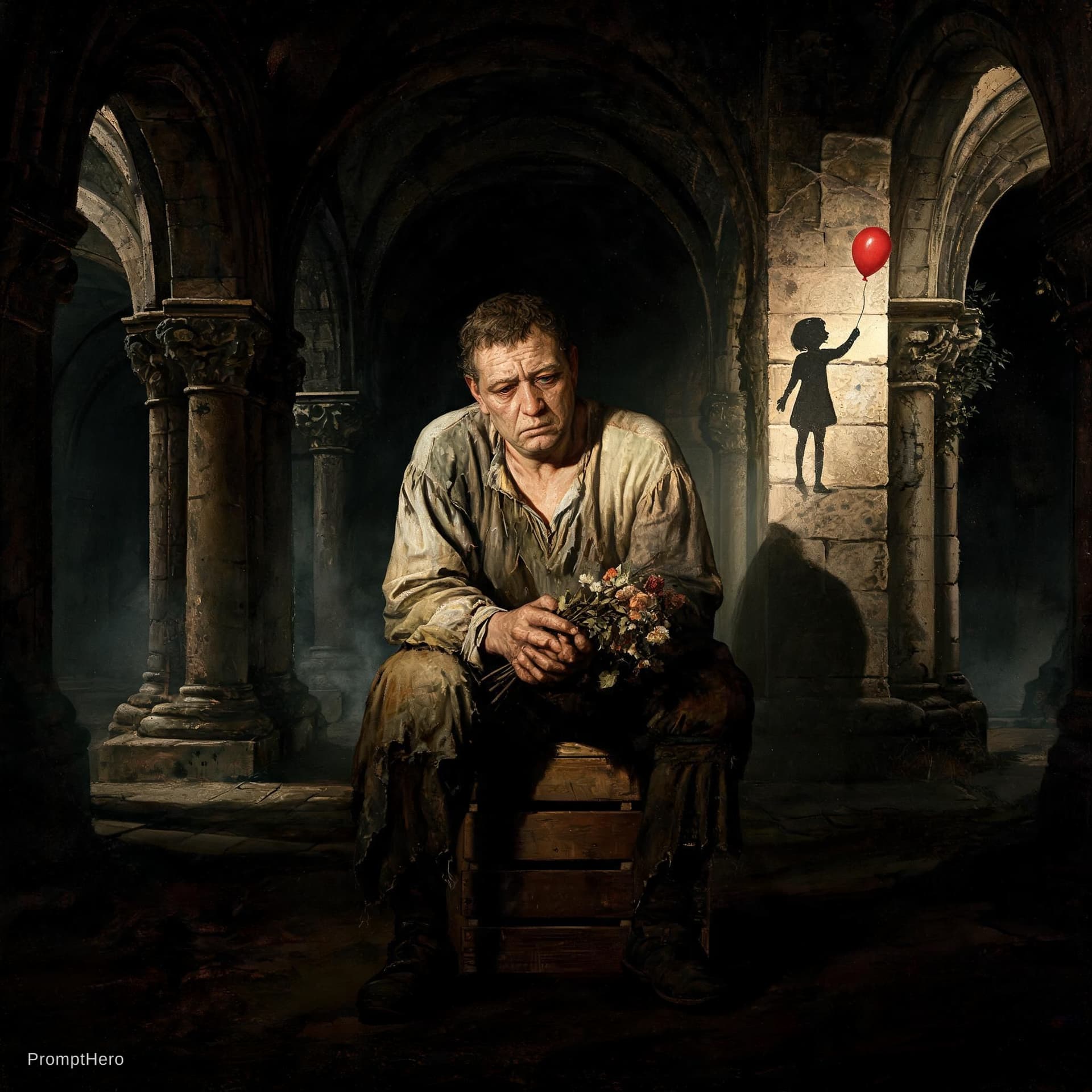 AI generated: A Renaissance-style painting influenced by Caravaggio and Banksy with subtle elements of Lucian Freu...