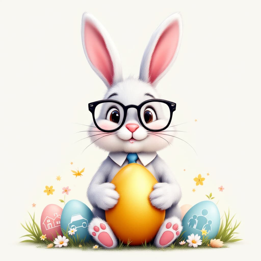 AI generated: An Easter-themed illustration for an insurance company, featuring a friendly Easter bunny wearing gl...