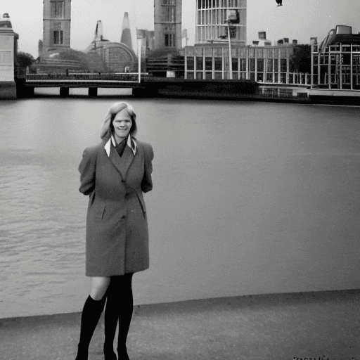 AI generated: Create Prinses Diana in London. Whit te tower bridge in the background.