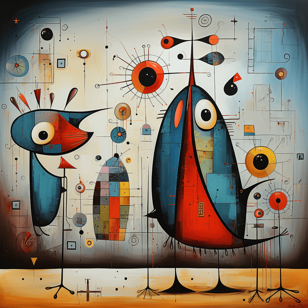 AI generated: surrealist painting by Joan Miro, abstract shapes, vivid colors, color background--q 2 --s 750 --v 5...
