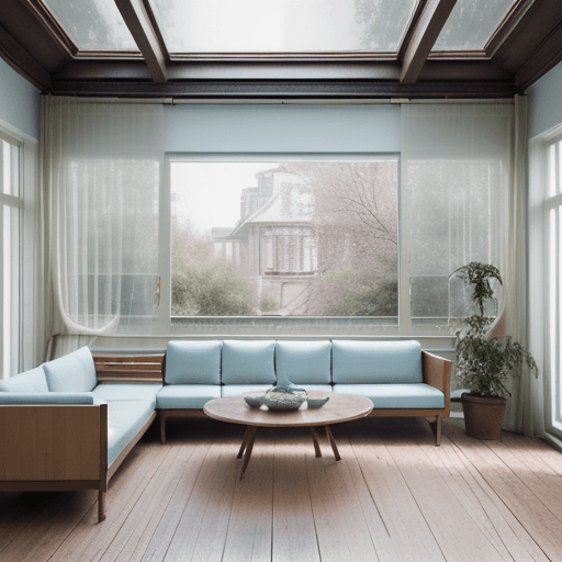AI generated: High resolution photography interior design, dreamy sunken living room conversation pit, wooden floo...
