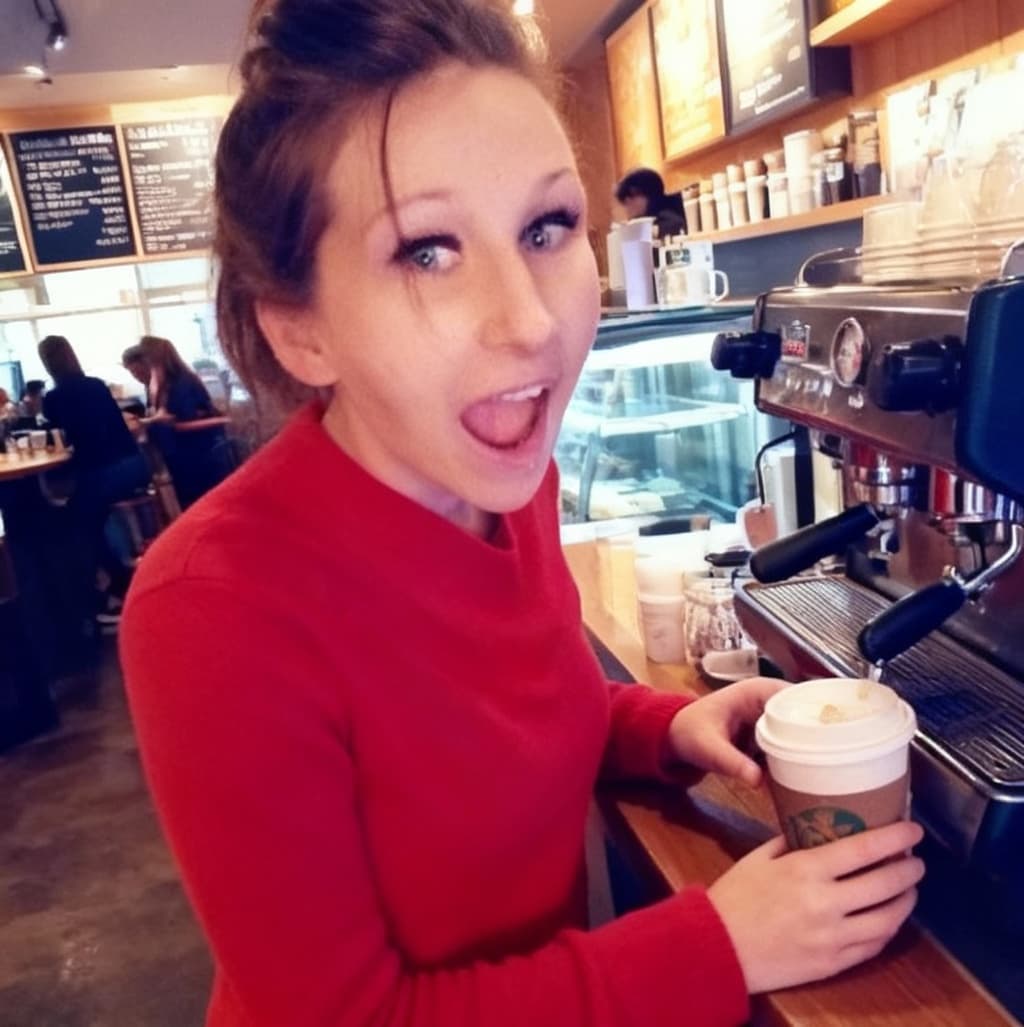 AI generated: A lady sitting there getting coffee at a coffee shop