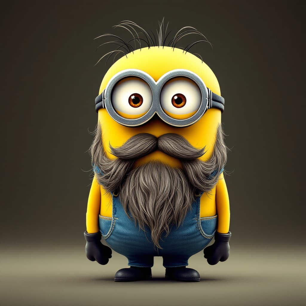 AI generated: A detailed minion with sparse beard with no mustache 