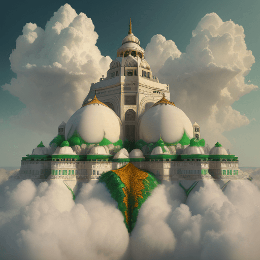 AI generated: saffron, white and green clouds in sequence. map of india splitting the coulds , intricate artwork ....