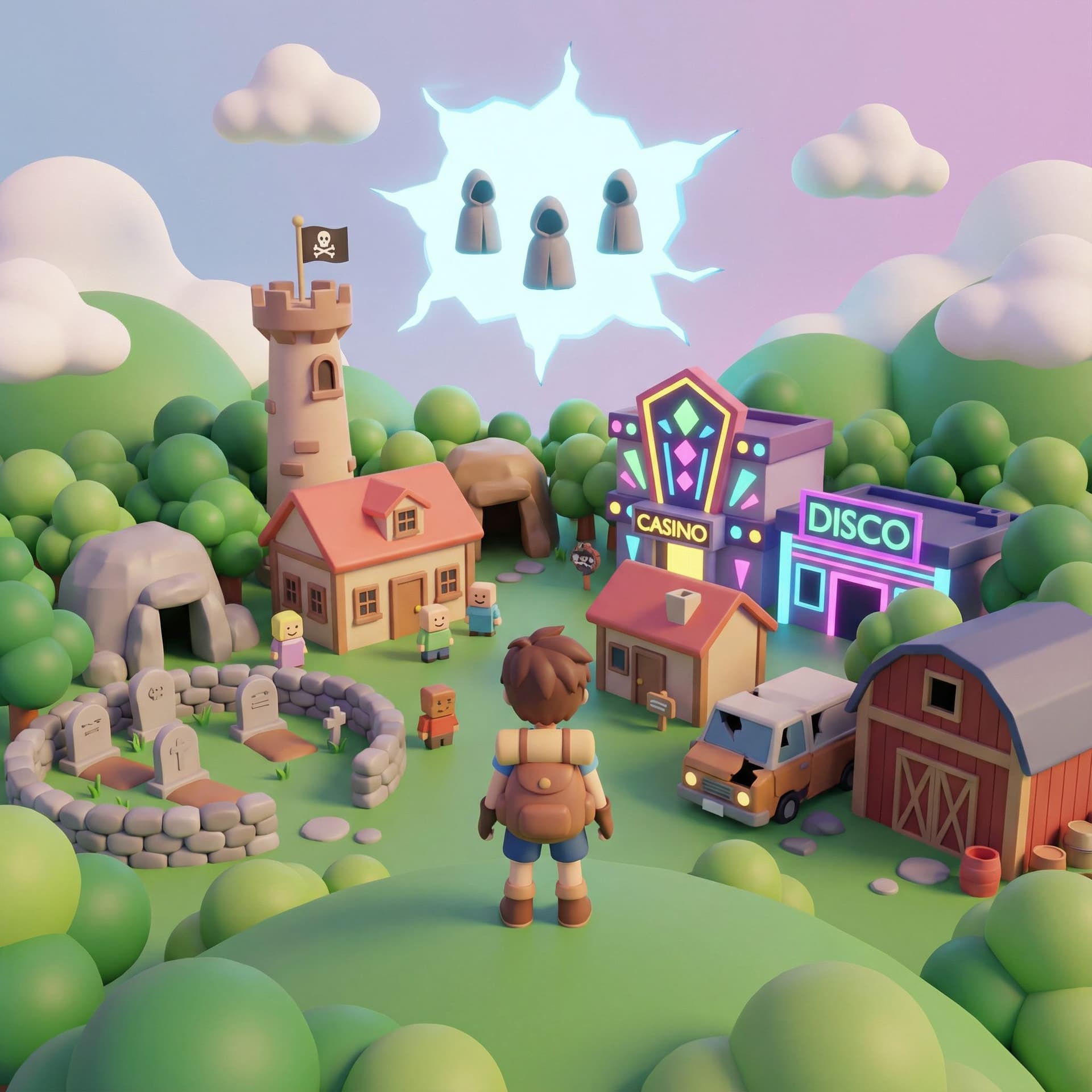 AI generated: arly 1990s Japanese RPG 3D render style artwork, simple low-poly geometry, plastic-like toy textures...