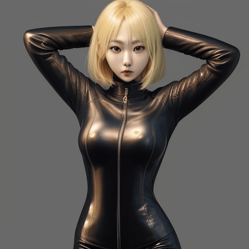 AI generated: kang ji young blonde hair in leather suit