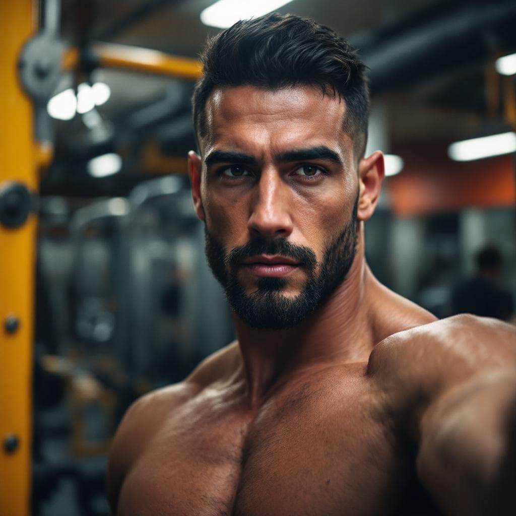 AI generated: selfie of a men at a gym