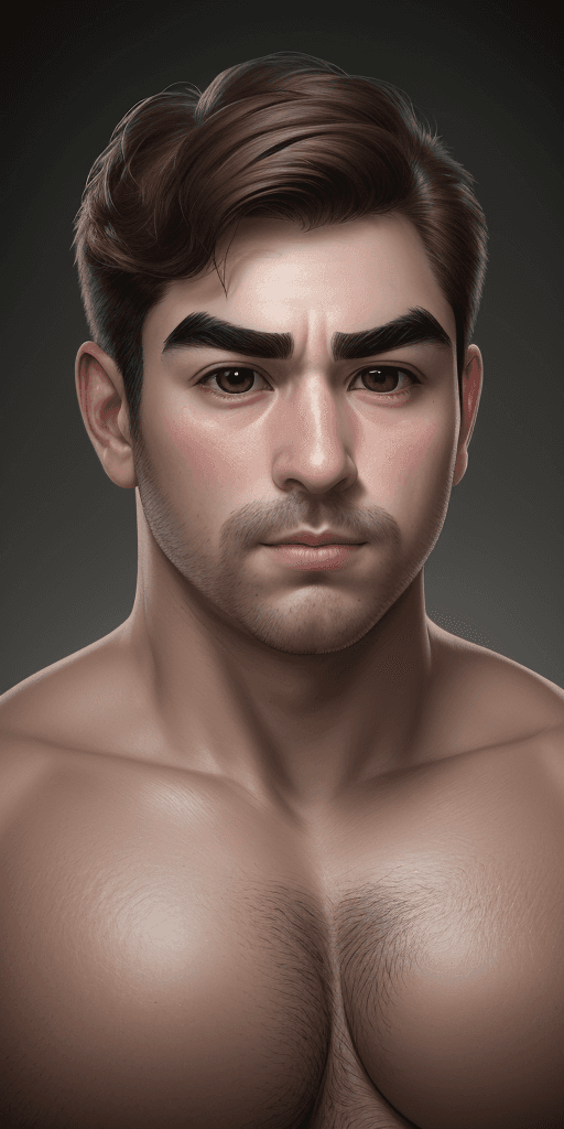 AI generated:  Create a portrait in HDR photography style of a man in a bust pose, positioned on the right side of...
