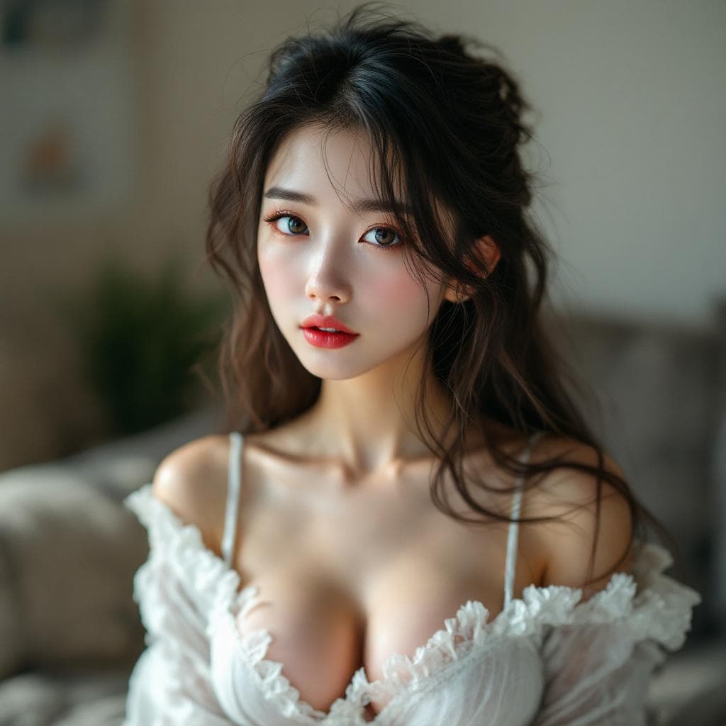 AI generated: a sexy Japanese women that has a super tiny waist, a huge breast, big tits, a super sexy face, delic...