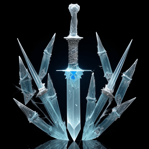 AI generated: fantasy sword, completely glass, magical, broken in the middle
