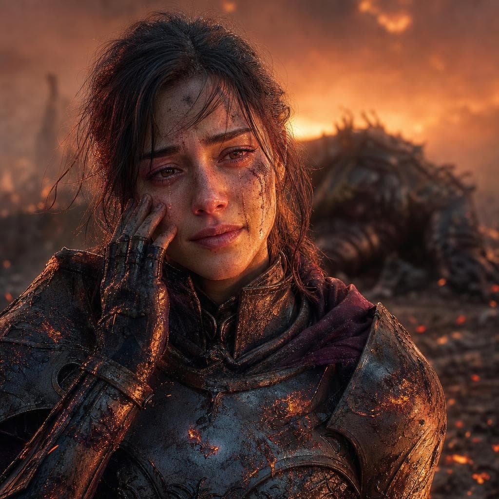 AI generated: Victory at a Cost — A Heroine Standing in the Embers
A stunning warrior woman standing amid glowing ...