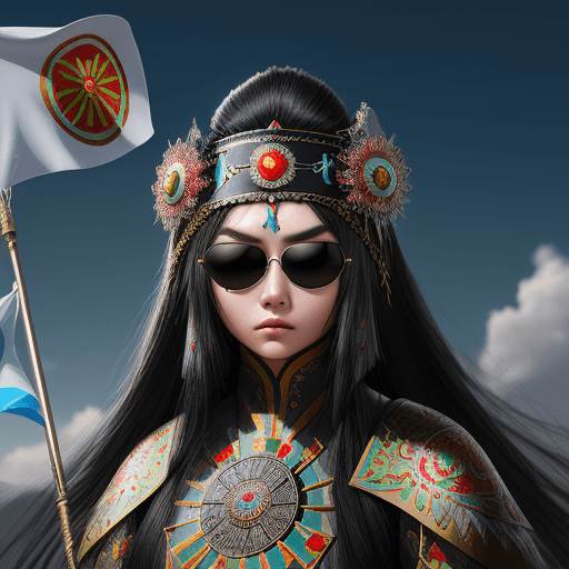 AI generated: kazakh beauty girl. black long hair. traditional clothes. line eyes. Turkish style. sunglasses refle...