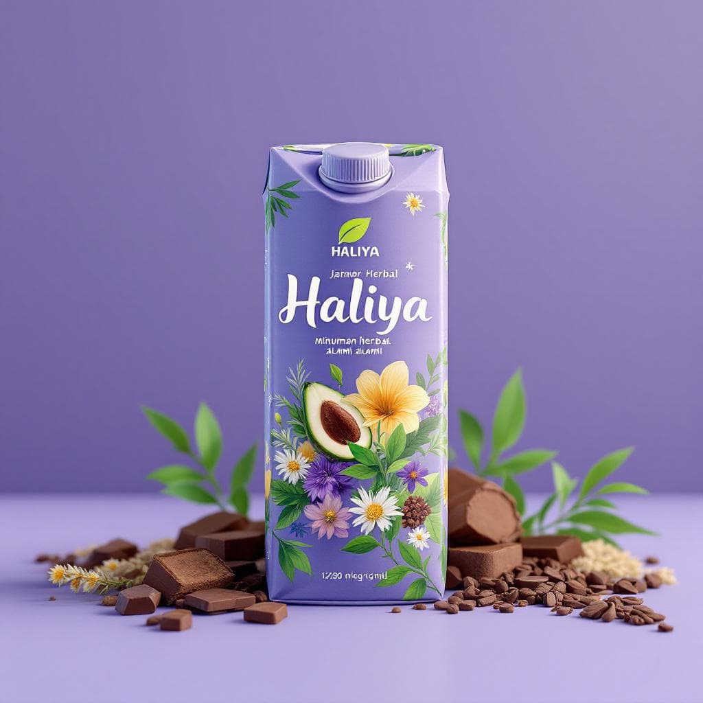 AI generated: Desain label premium untuk minuman herbal alami 'Haliya' dengan tema alam yang segar dan natural. Gu...
