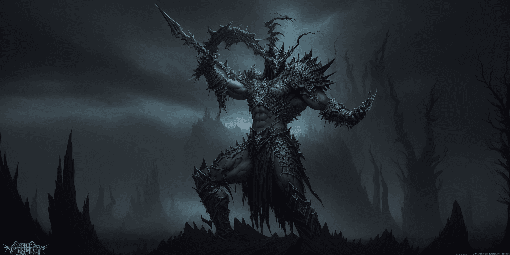 AI generated: Capture Nightbringer Jarvan IV in a hyper-realistic photograph set amidst a dark and otherworldly la...