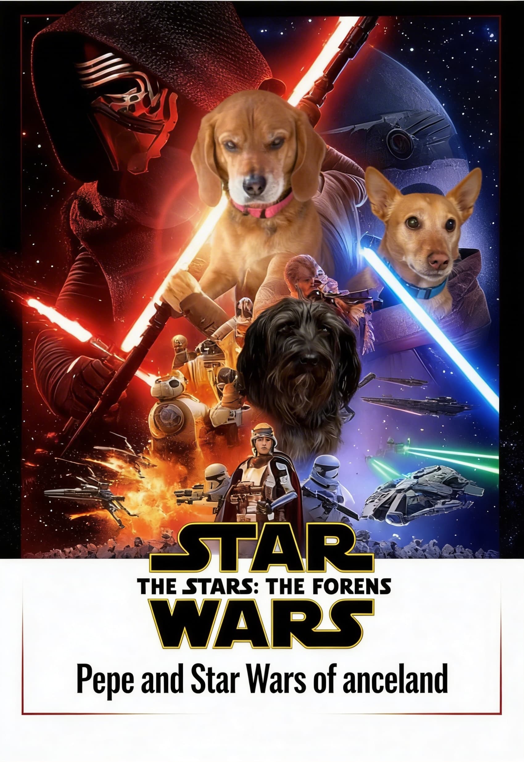 AI generated: use the Star Wars poster as a reference to create a film poster of Star Wars but replacing the faces...