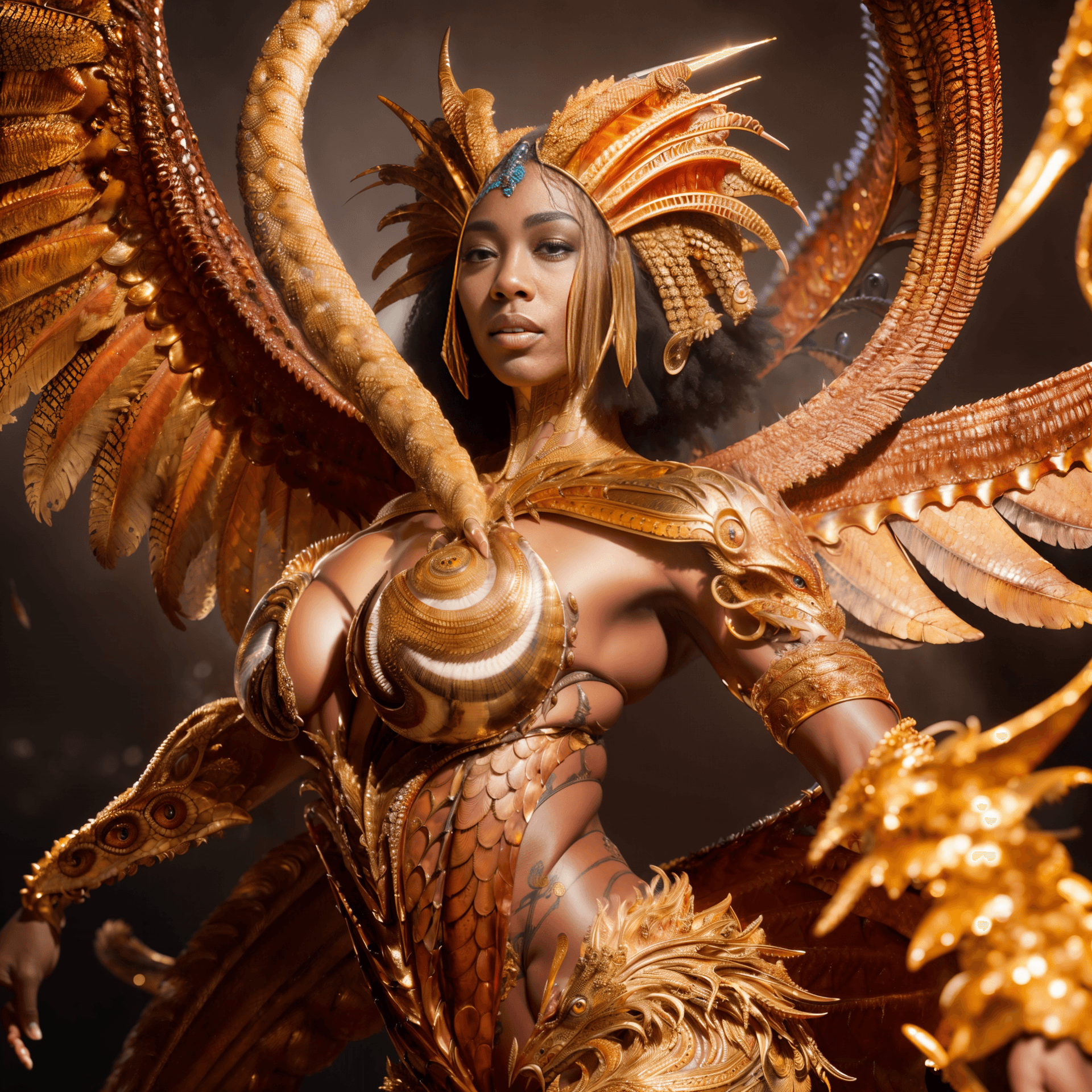 AI generated: ((best quality)), ((masterpiece)), ((realistic)), stunning Gorgon, scaly skin, reptile eyes, copper ...
