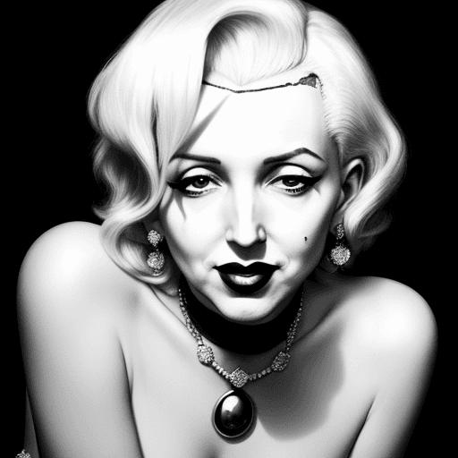 AI generated: Old black and white photography of (Marilyn Manson: Marilyn Monroe: 0.5), expensive jewelry, looking...