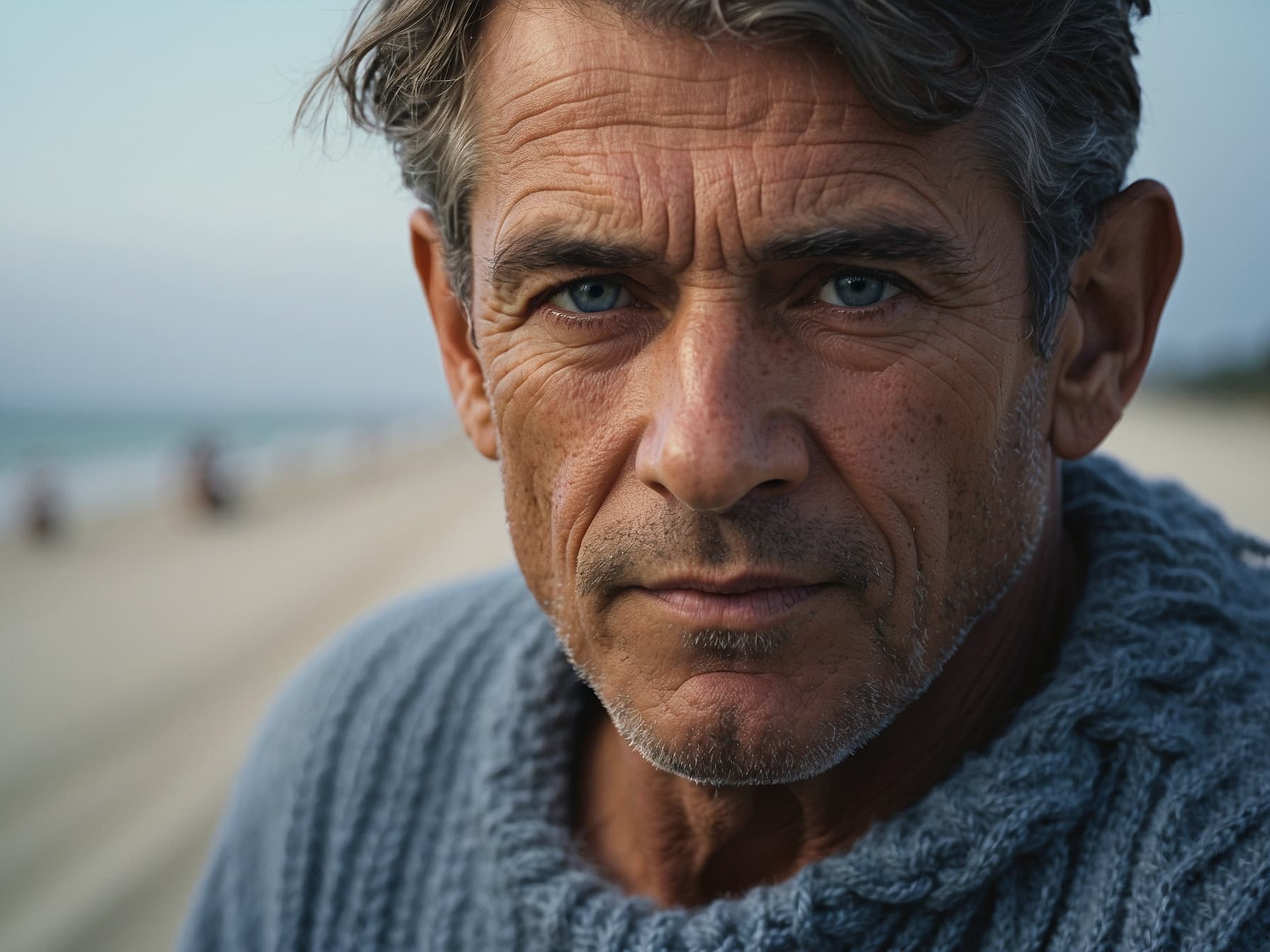 AI generated: a close up of a person on a beach, a character portrait by Paul Guigou, featured on cg society, prec...