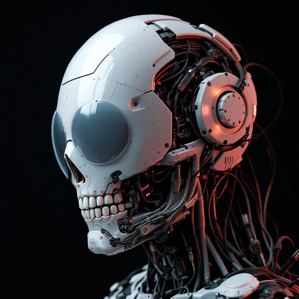 AI generated: highly detailed image of a cybernetic skull, combining elements of both organic and machine, skull i...