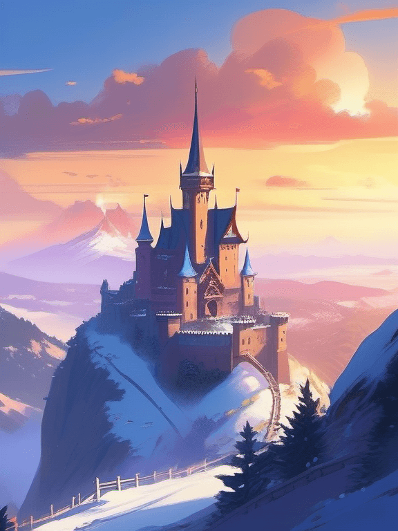 AI generated: anime artwork a painting of a castle in the middle of a snowy mountain, a detailed matte painting by...
