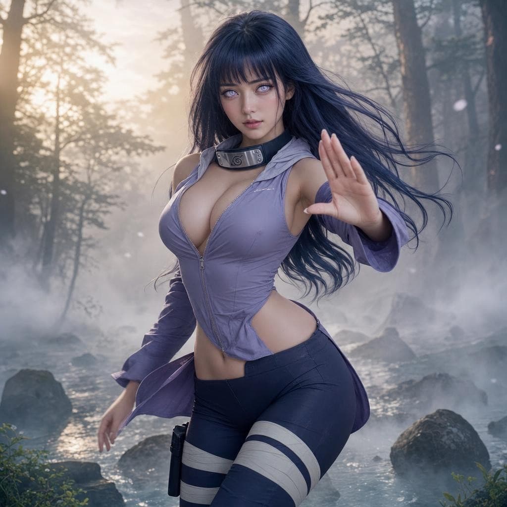 AI generated: Pin‑Up Inspired by Hinata Hyuga
  
Photorealistic portrait of a beautiful young woman with long indi...