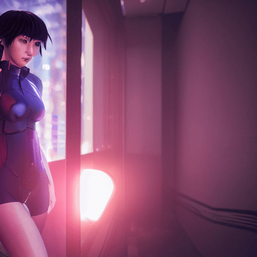 AI generated: girl, motoko, ghost in the shell, cyberpunk, ultra realistic, atmosphere, glow, detailed, intricate,...