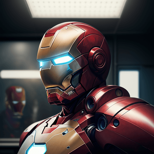 AI generated: War machine , photorealism, future, futurism, mechanics, iron man in helmet, stands in full growth i...