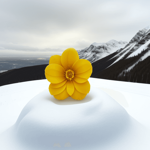 AI generated: Yellow flower on a snowy hill