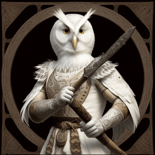 AI generated: male white Owlfolk warrior with no armor and greataxe intricate artwork . 