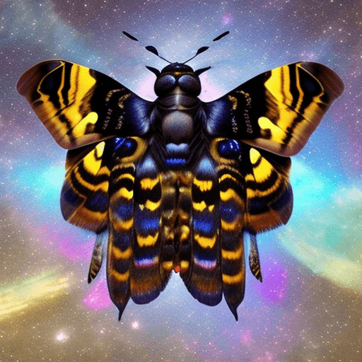 AI generated: imagine Death's-head hawkmoth if it's wing made of galaxy, hyperrealistic
