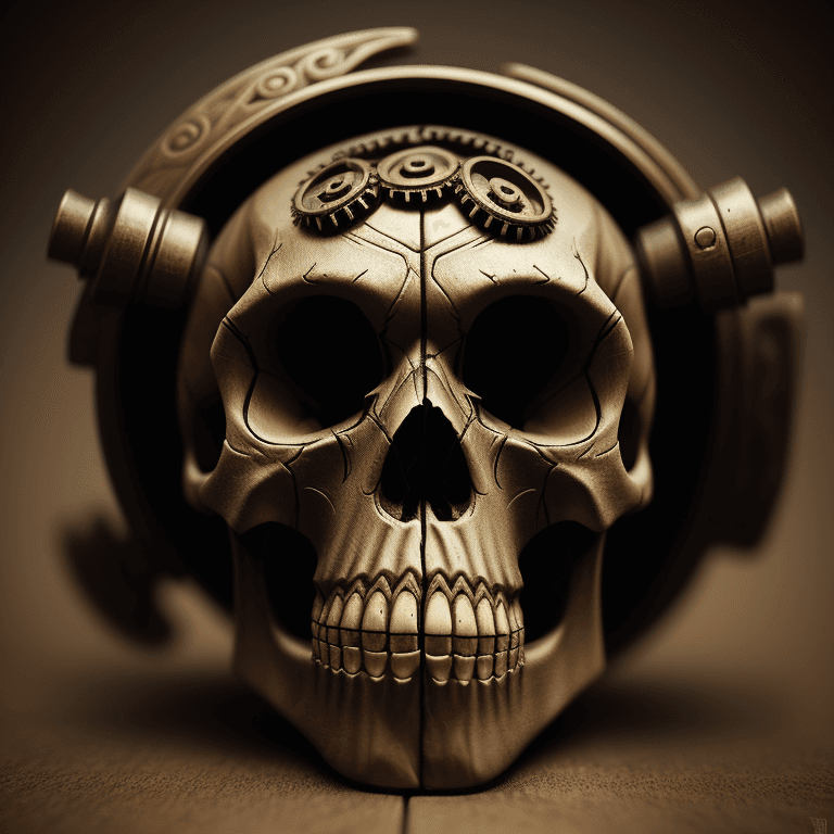 AI generated: steam punk carved skull photographic cinematic