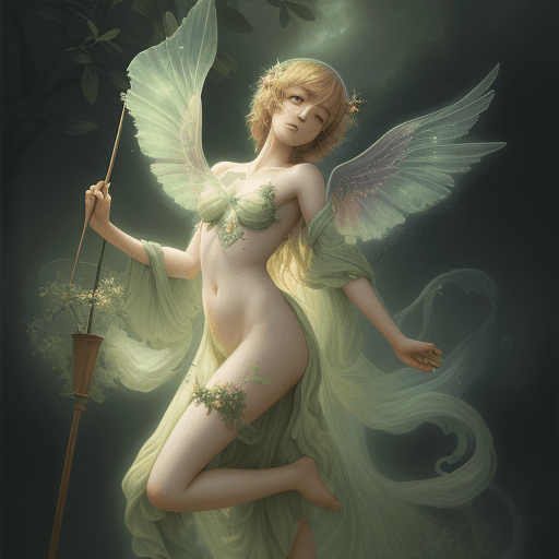 AI generated: olive clouds nymph, painting, magical realism, arabesque, high detail, masayoshi suto, Misty, Glowin...