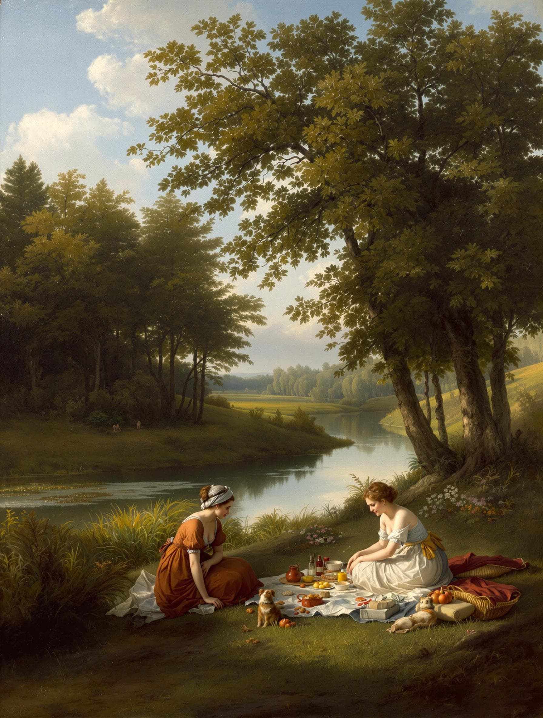 AI generated: in this masterpiece painting by Pieter Jan Saenredam two women find a splendid spot for their picnic...