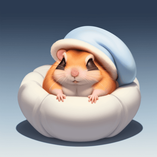 AI generated: ginger hamster curled up in asleep with traditional 1800 blue and white night cap on its head.
Warm ...