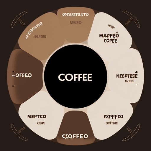 AI generated: Coffee guide with neutral colors. Include latte, americano, frappe, expresso, mocha, cappachino, mac...