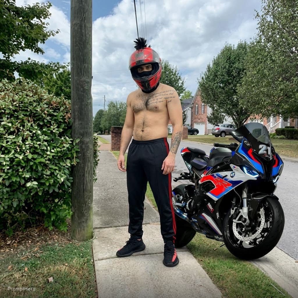 AI generated: Add me standing in uploaded street beside uploaded bike